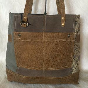 NEW Myra Side Floral Print Canvas Tote Bag Leather